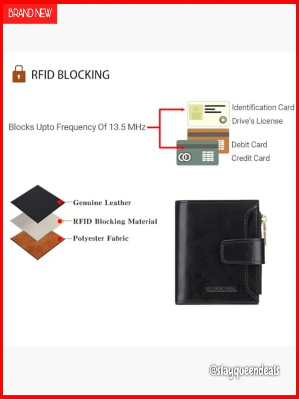 Genuine Leather Bifold Wallet RFID Blocking Compact Zipper Front Pocket